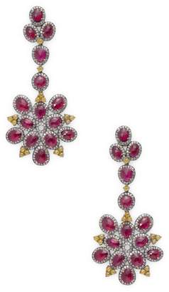 Artisan Women's Floral Shape Ruby and Diamond Earring