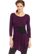 Thumbnail for your product : ECI Ruched Striped Asymmetrical-Hem Top