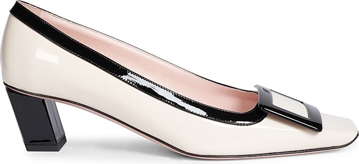 Roger Vivier Women's Belle Vivier 45MM Patent Leather Buckle Pumps - Cream Black - Size 6