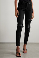 Thumbnail for your product : Amiri Mx1 Leather-trimmed Distressed High-rise Slim-leg Jeans - Black