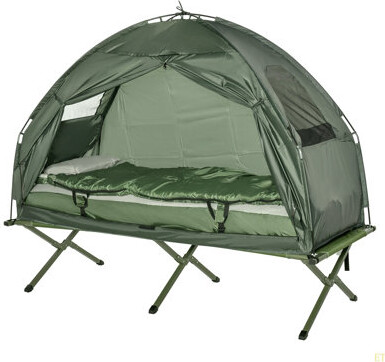 ExpressThrough Outsunny Multifunctional Folding Camping Cots For Adults, Elevated Tent With Sleeping Bag, Thick Air Mattress Pad, Portable Single Sleeping Cot Campin