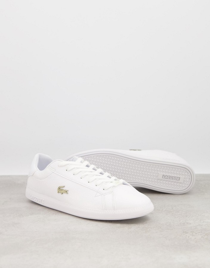 lacoste lerond gold croc trainers in white