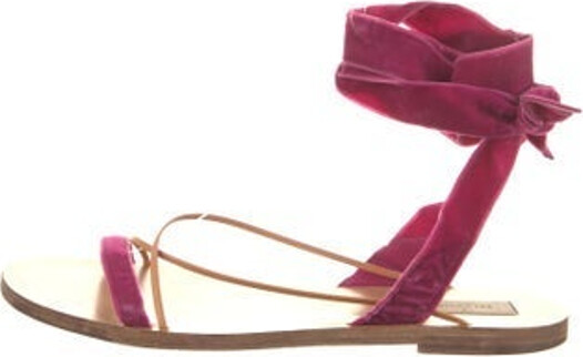 Valentino Velvet Gladiator Sandals Purple Leather Trim Embellishment & Leather Trim Wrap-Around Straps & Tie Closures