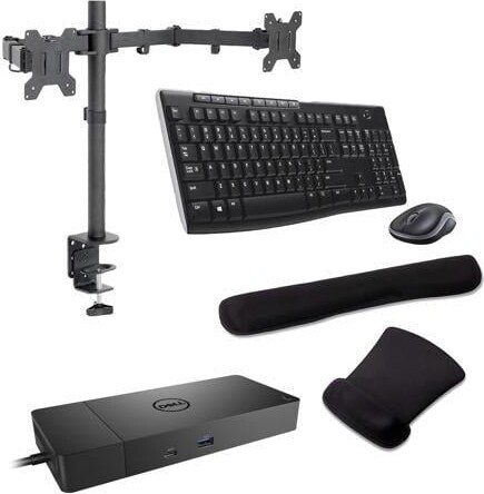 Dell WD19S USB-C Workstation Dock 90W 4K Support, HDMI, USB Hub and Ethernet Bundled with Desk Mount Dual Monitor Stand, MK270 Wireless Keyboard &...