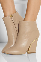 Thumbnail for your product : Chloé Gold-trimmed textured-leather ankle boots