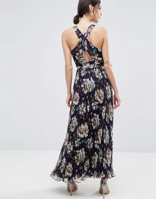 ASOS Petite Wedding Pleated Maxi Dress With Ruched Detail In Vintage Floral Print