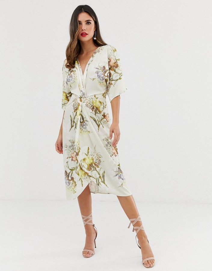 Hope & Ivy knot front midi dress in summer floral print - ShopStyle ...