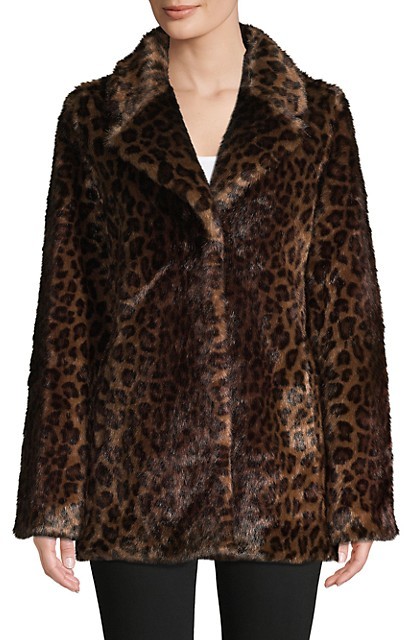 Donna Karan Leopard-Print Faux Fur Coat - ShopStyle