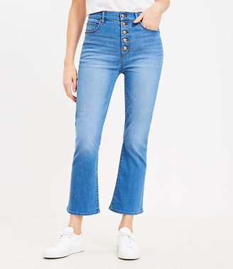 LOFT Petite Button Front High Rise Kick Crop Jeans in Bright Mid Indigo Wash