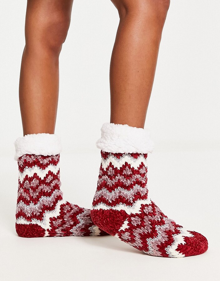 Loungeable Christmas fluffy socks in red zig zags ShopStyle