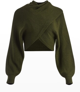Alice + Olivia Mora 2-Way Twist-Front Cropped Pullover