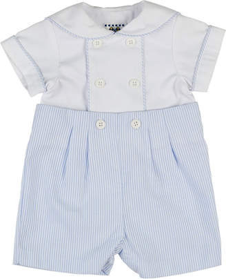 Florence Eiseman Ottoman Double-Breasted Sailor Shortall Set, Blue/White, Size 3-18 Months