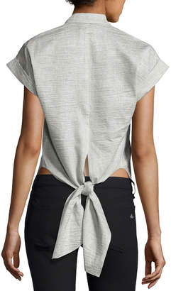 Rag & Bone Ara Short-Sleeve Crinkle Tie-Back Blouse, Black/White