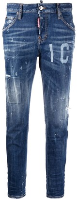 DSQUARED2 Logo-Print Distressed Jeans
