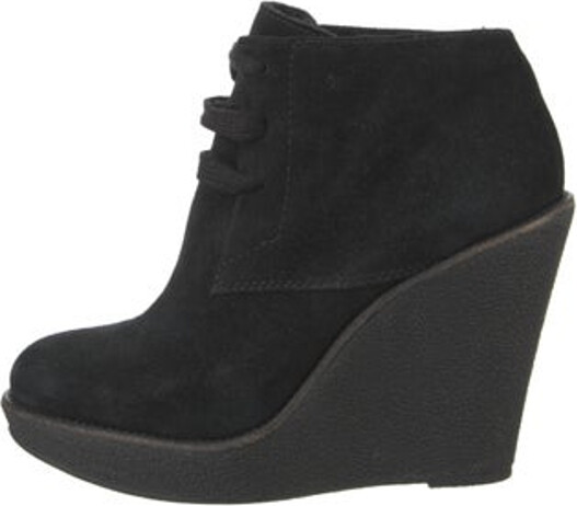Burberry Suede Ankle Lace-Up Boots Black Square-Toes Platform Lace-Up Closure at Uppers Designer
