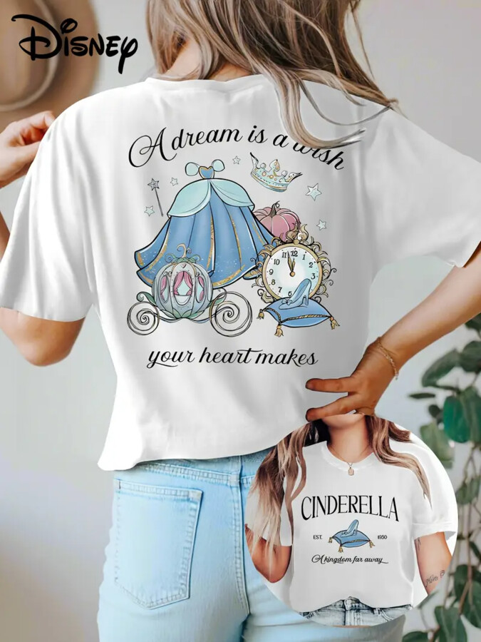 Disney Women & apos;S Princesses with Mickey Ears T-Shirt Cotton Casual Oversize Girls Tee Cartoon Streetwear Top Short Sleeve Clothing
