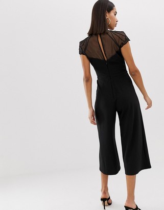 Lipsy culotte jumpsuit with embellished yoke in black