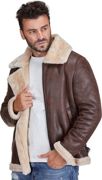 BravemanFauxShearlingBomberJacketBrownLarge