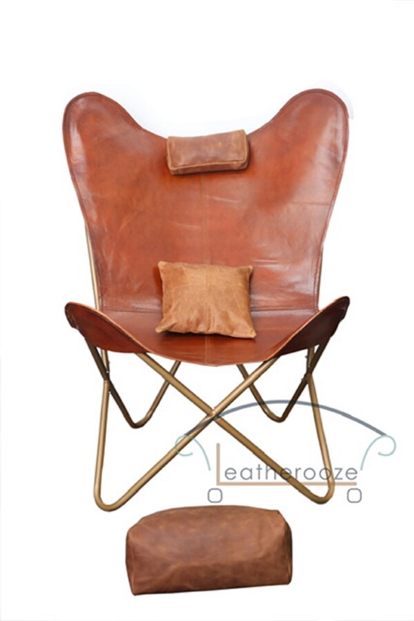 Leather Comfortable Folding Chair Cover,Home And Living Room Relaxing Butterfly Chair Cover,Handmade Brown Leather Lounge Chair Cover S6-370