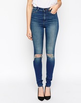 Thumbnail for your product : Monroe ASOS TALL Ridley High Waist Ultra Skinny Jeans In Wash With 2 Ripped Knees
