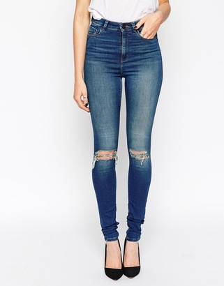 Monroe ASOS TALL Ridley High Waist Ultra Skinny Jeans In Wash With 2 Ripped Knees