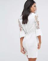 Thumbnail for your product : Vila Cotton Dress With Fluted Sleeve And Lace Inserts