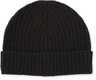 Neiman Marcus Ribbed Cuffed Beanie Hat, Black