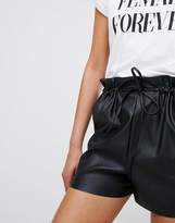 Thumbnail for your product : ASOS Design Leather Look Shorts with Paper Bag Waist