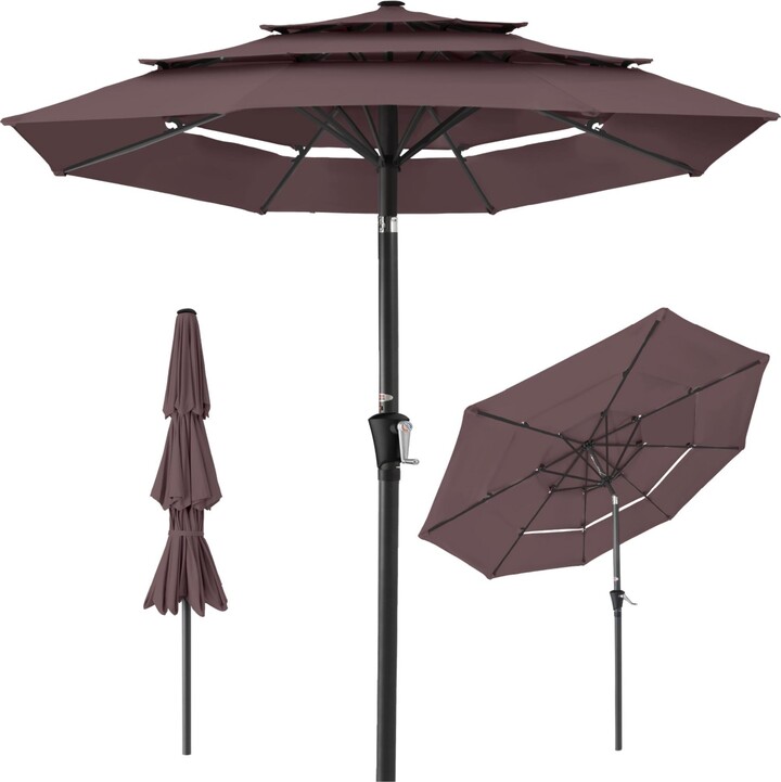 Best Choice Products 10ft 3-Tier Patio Umbrella Market Sun Shade w/ Tilt Adjustment Easy Crank