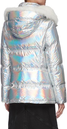 Army by Yves Salomon Fox trim hood holographic puffer jacket