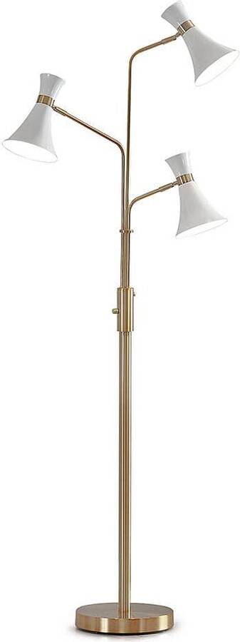 HomeGlam Bonnie 74 in. Antique Brass/White Finish 3-Lights Tree Floor Lamp with White Shades