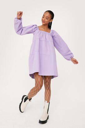 Nasty Gal Womens Puff Sleeve Denim Mini Smock Dress - Purple - 8