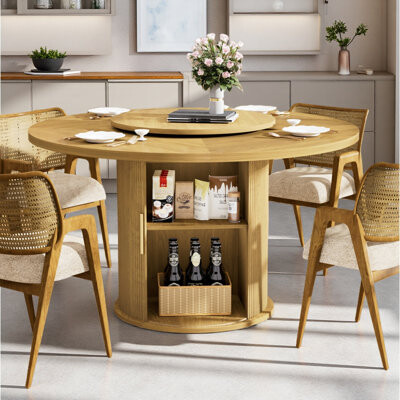 Latitude Run 55'' Round Dining Table For Six People, With A Double-tiered Storage Rack And A Rotating Tabletop Tray