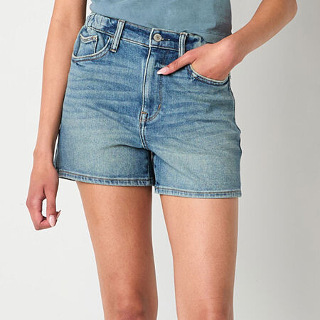 Arizona Curvy Womens High Rise Juniors Denim Short