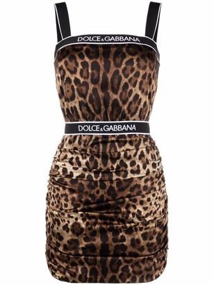 Dolce & Gabbana Logo-Tape Leopard Print Satin Minidress