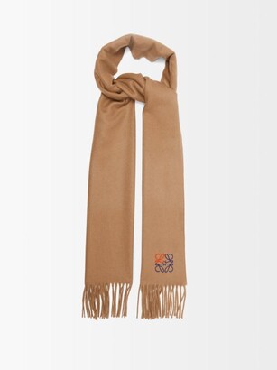 Loewe Anagram-embroidered Cashmere Scarf - Camel