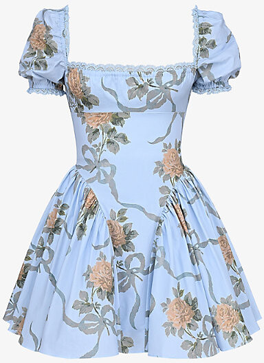 House Of CB Womens Blue Rose Print Rosie Floral-Print Stretch-Cotton Mini Dress L