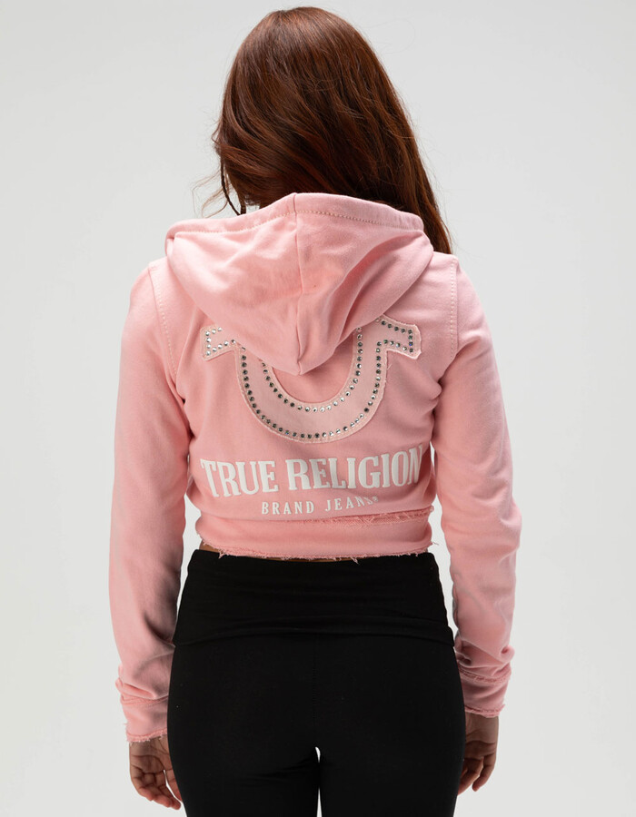 TRUE RELIGION Big T Raw Edge Womens Shrunken Zip-Up Hoodie