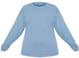 PrettyLittleThing Plus Dusky Blue Long Sleeve T-shirt