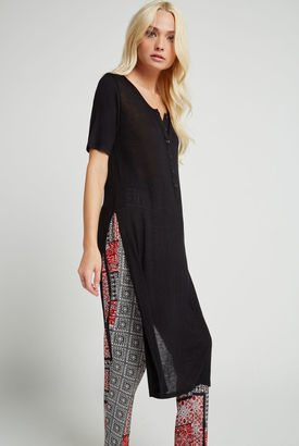 BCBGeneration Long and Lean Henley Top - Black