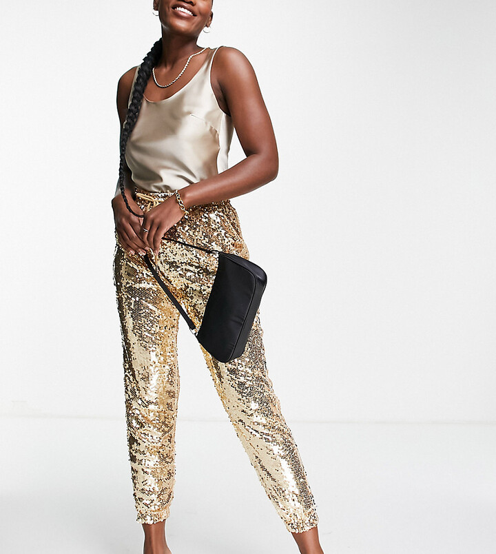 Gold Sequin Trousers | Shop the world's largest collection of fashion |  ShopStyle
