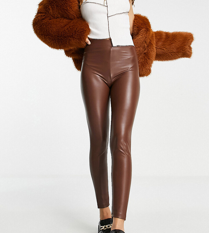 brown faux leather leggings