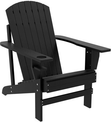 Highland Dunes Outsunny Wooden Adirondack Chair, Outdoor Patio Lawn Chair With Cup Holder, Weather Resistant Lawn Furniture, Classic Lounge For Deck, Garden, Backyar
