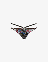 Thumbnail for your product : Bordelle Botanica Strap mid-rise embroidered stretch-lace thong