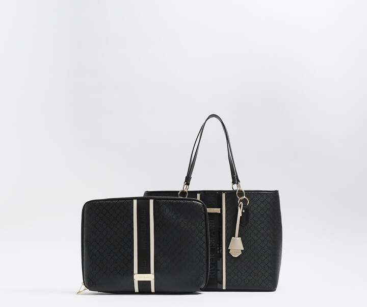 River Island Womens Black Ri Monogram Shoulder Bag Bundle ShopStyle