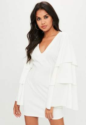 Missguided White Plunge Tiered Sleeve Dress, White