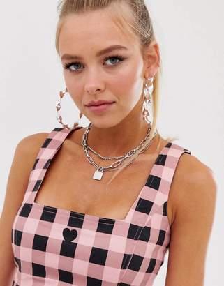 Lazy Oaf square neck fitted dress in gingham
