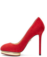 Thumbnail for your product : Charlotte Olympia Red & Gold Platform Dotty Pumps