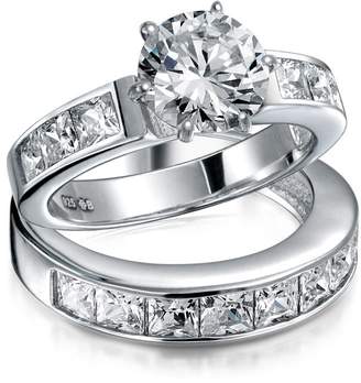 Bling Jewelry 925 Silver 2ct CZ Round Princess Engagement Wedding Ring Set