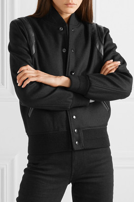 Saint Laurent Teddy Leather-trimmed Wool-blend Bomber Jacket - Black